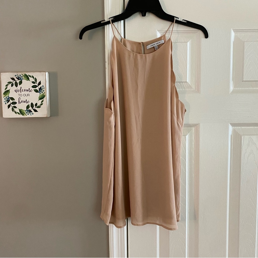 Naked Zebra High Neck Scalloped Tank Top Nude Tan Medium Neutral Lightweight